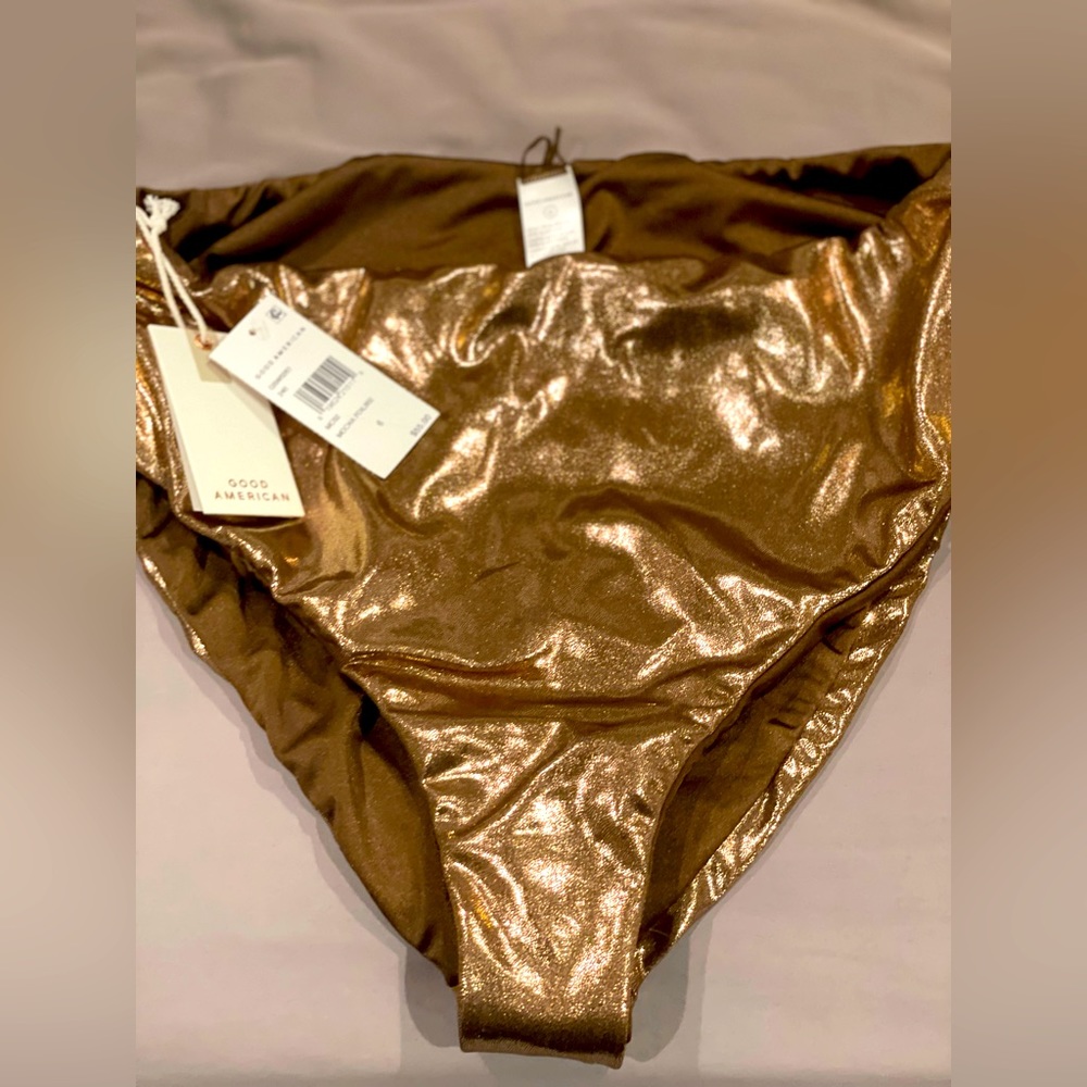 GOOD AMERICAN Bronze Metallic Reversible Bikini Bottom NWT